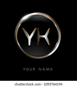 YK initial letters with circle elegant logo golden silver black background