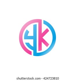 YK initial letters looping linked circle logo pink blue