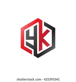 YK initial letters looping linked hexagon logo red black