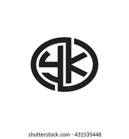 YK initial letters looping linked ellipse monogram logo