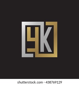 YK initial letters looping linked square elegant logo golden silver black background