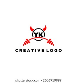 YK initial monogram for fitnes or gym logo with devil style design
