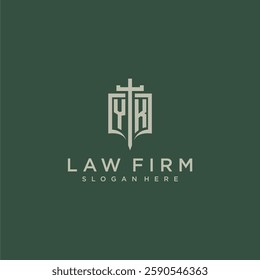 YK initial monogram for law firm with sword and shield logo image