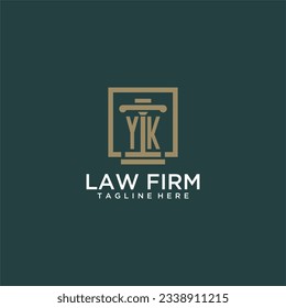 logotipo de monograma inicial YK para la firma de abogados con diseño de hitos en cuadrado creativo