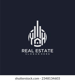 YK initial monogram logo for real estate with creative circle design vector