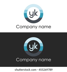 YK letter circle shape icon logo white blue