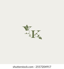 YK letter luxury wedding monogram design organic leaf logo bold initial concept