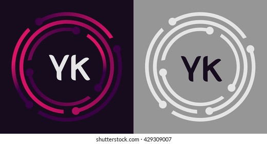 YK letters business logo icon design template elements in abstract background logo, design identity in circle, alphabet letter