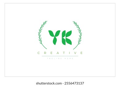 YK letters eco logo with leaf. Fresh nature and healthy leaf logo design.