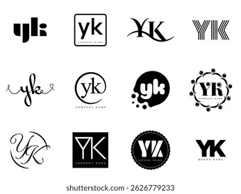 YK logo company template. Letter y and k logotype. Set different classic serif lettering and modern bold text with design elements. Initial font typography. Collection trendy business identity.