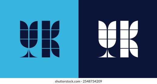 YK Logo Design mit Kachelform. Minimalistisches und modernes Vektorgrafik-Design geeignet für Unternehmen oder Marken