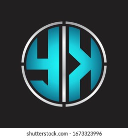 YK Logo initial with circle line cut design template on blue colors