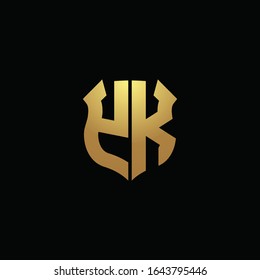 YK logo monogram with gold colors and shield shape design template