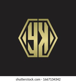 YK Logo monogram with hexagon line rounded design template with gold colors