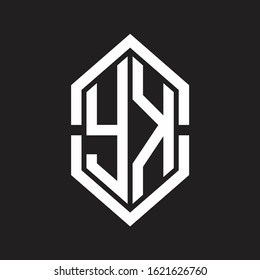 YK Logo monogram with hexagon shape and outline slice style with black and white