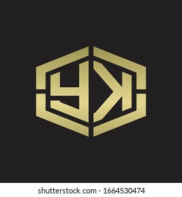 YK Logo monogram with hexagon shape and piece line rounded design tamplate on gold colors