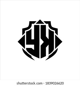 YK Logo monogram with shield line and 3 arrows shape design template on white background