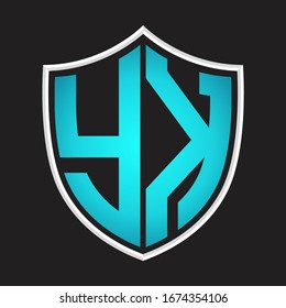 YK Logo monogram with shield shape isolated blue colors on outline design template