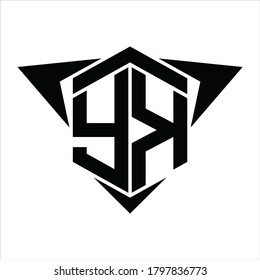 Monograma del logotipo YK con flecha de alas alrededor de la plantilla de diseño sobre fondo blanco