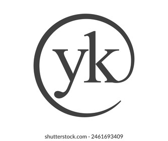 YK logo from two letter with circle shape email sign style. Y and K round logotype of business company for brand identity.