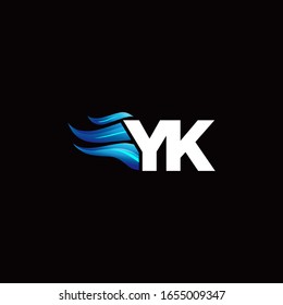 YK monogram logo with blue fire style design template
