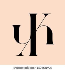 YK monogram logo.Elegant style typographic icon.Lettering sign.Alphabet initials isolated on light pink background.Uppercase luxury letter y and letter k.Beauty,boutique,modern design characters.