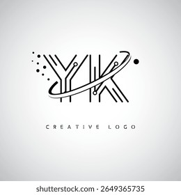 YK Orbit Monogram Logo - Futuristic Minimal Letter mark with Circular Line Art, Tech-Inspired Dots and Space Motion Concept for Modern Branding Identity (Logotipo de Monograma de Órbita YK - Marca de Letra Mínima Futurista com Linha de Arte Circular, Pontos Inspirados na Tecnologia e Conceito de Movimento Espacial para Identidade de Marca Moderna)