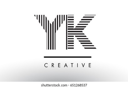 YK Y K Black and White Letter Logo Design with Vertical and Horizontal Lines.