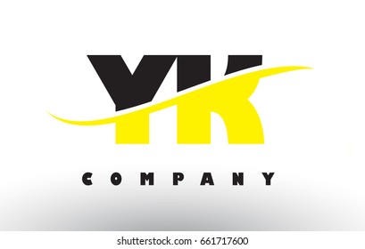 YK Y K  Black and Yellow Letter Logo with White Swoosh and Curved Lines.