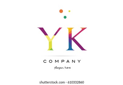 yk y k  creative rainbow colors colored alphabet company letter logo design vector icon template