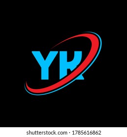 YK Y K letter logo design. Initial letter YK linked circle uppercase monogram logo red and blue. YK logo, Y K design. yk, y k