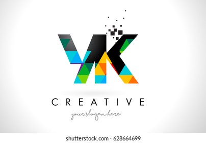 YK Y K Letter Logo with Colorful Vivid Triangles Texture Design Vector Illustration.