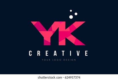 YK Y K Purple Letter Logo Design with Low Poly Pink Triangles Concept