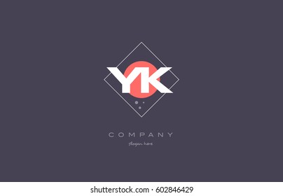 yk y k  vintage retro pink purple rhombus alphabet company letter logo design vector icon creative template background