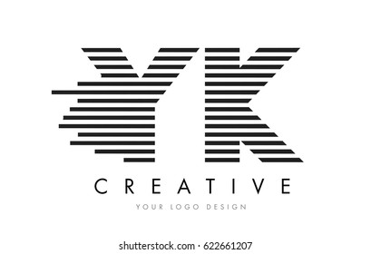 YK Y K Zebra Letter Logo Design with Black and White Stripes Vector