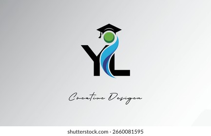 Logotipo creativo de la letra de YL con el casquillo de la graduación y el humano Abstractas – Educación moderna y diseño del símbolo del aprendizaje	