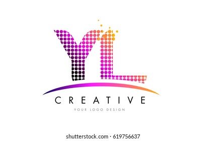 YL Dots Letter Logo Design with Magenta Bubble Circles and Swoosh