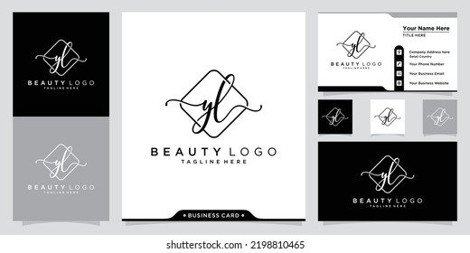 YL Initial handwriting logo vector with business card design