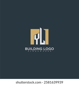 YL initial letter building logo for real estate with square design