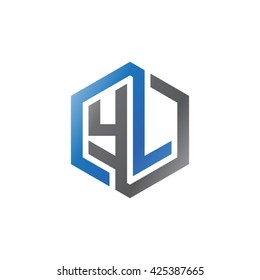 YL initial letters looping linked hexagon logo black gray blue