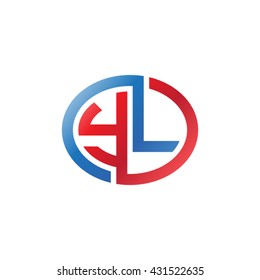 YL initial letters looping linked ellipse logo red blue
