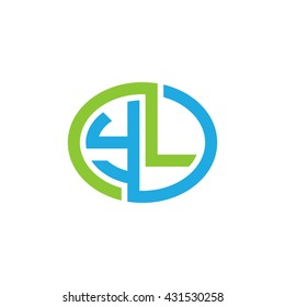 YL initial letters looping linked ellipse logo blue green