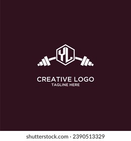 YL initial monogram for fitnes or gym logo with creative shield and barbell design