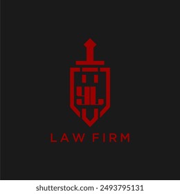 YL initial monogram for law firm with sword and shield logo image
