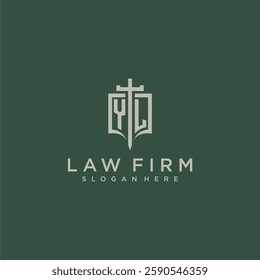 YL initial monogram for law firm with sword and shield logo image