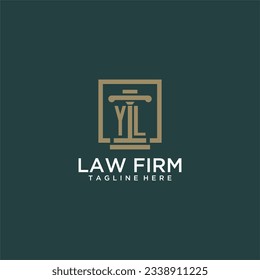 logotipo de monograma inicial YL para la firma de abogados con diseño de hitos en cuadrado creativo