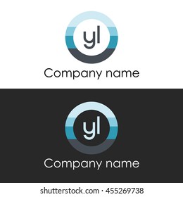 YL letter circle shape icon logo white blue