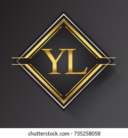 YL Letter logo in a square shape gold and silver colored geometric ornaments. Vector design template elements for your business or company identity.