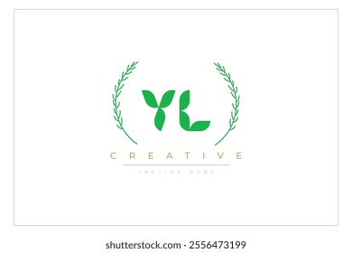 YL letters eco logo with leaf. Fresh nature and healthy leaf logo design.