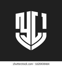 YL Logo monogram with emblem shield shape design isolated on black background